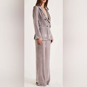 Women's Velvet Double-Breasted Pajama Suit in Silver